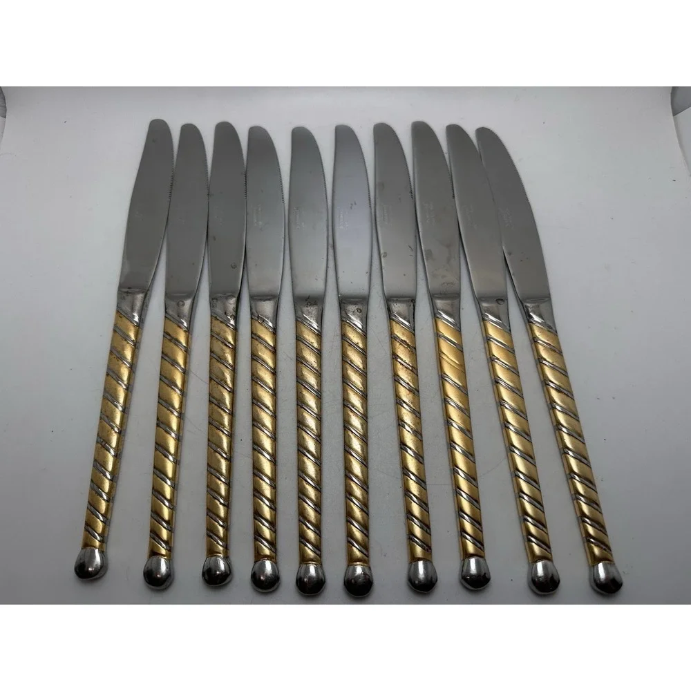 Cambridge Uptown Frosted Twist Ball Tip Dinner Knives Set of 10 Gold And Silver